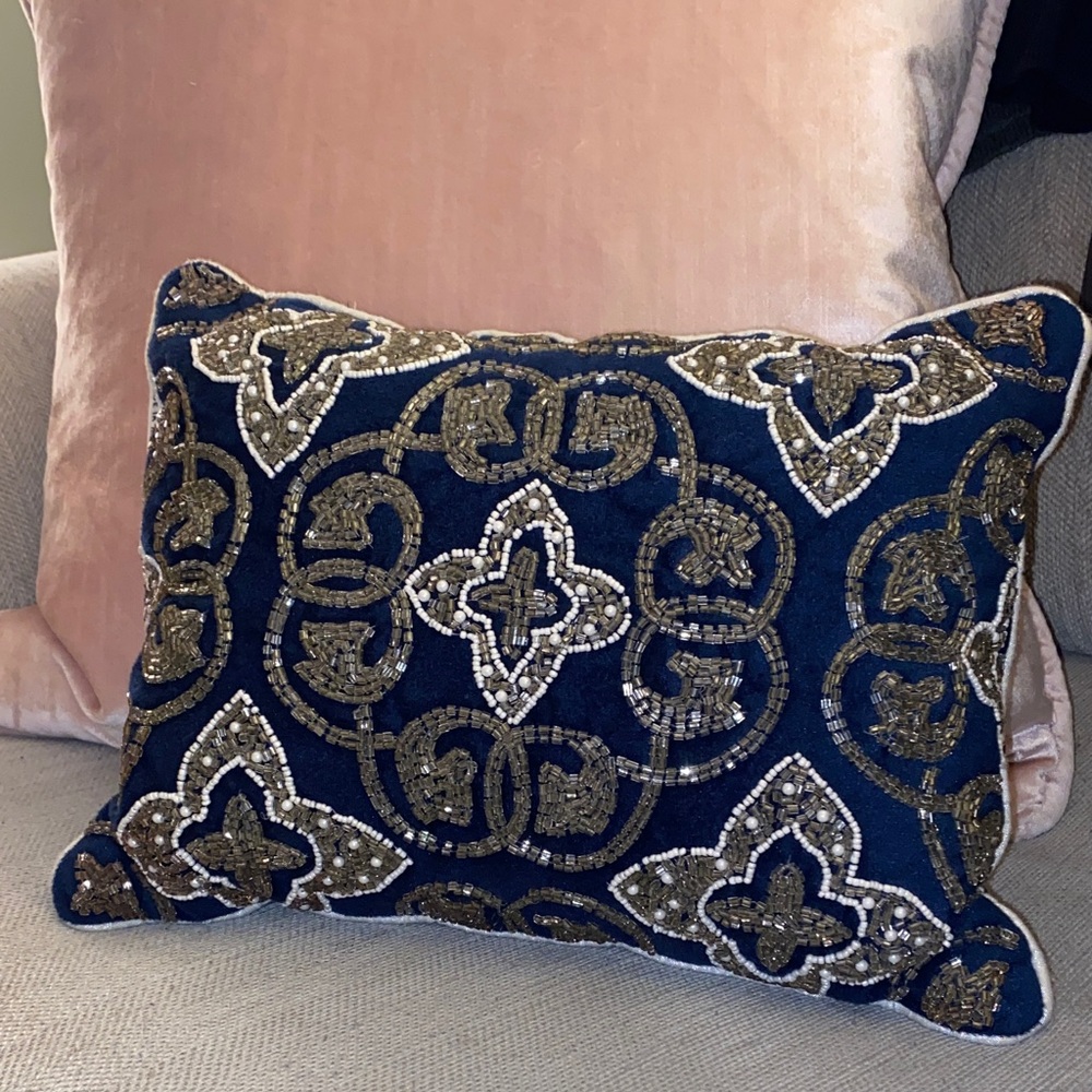 HomeGoods Beaded Decorative Accent Pillow w/ Metallic Embroidery (Made in India)